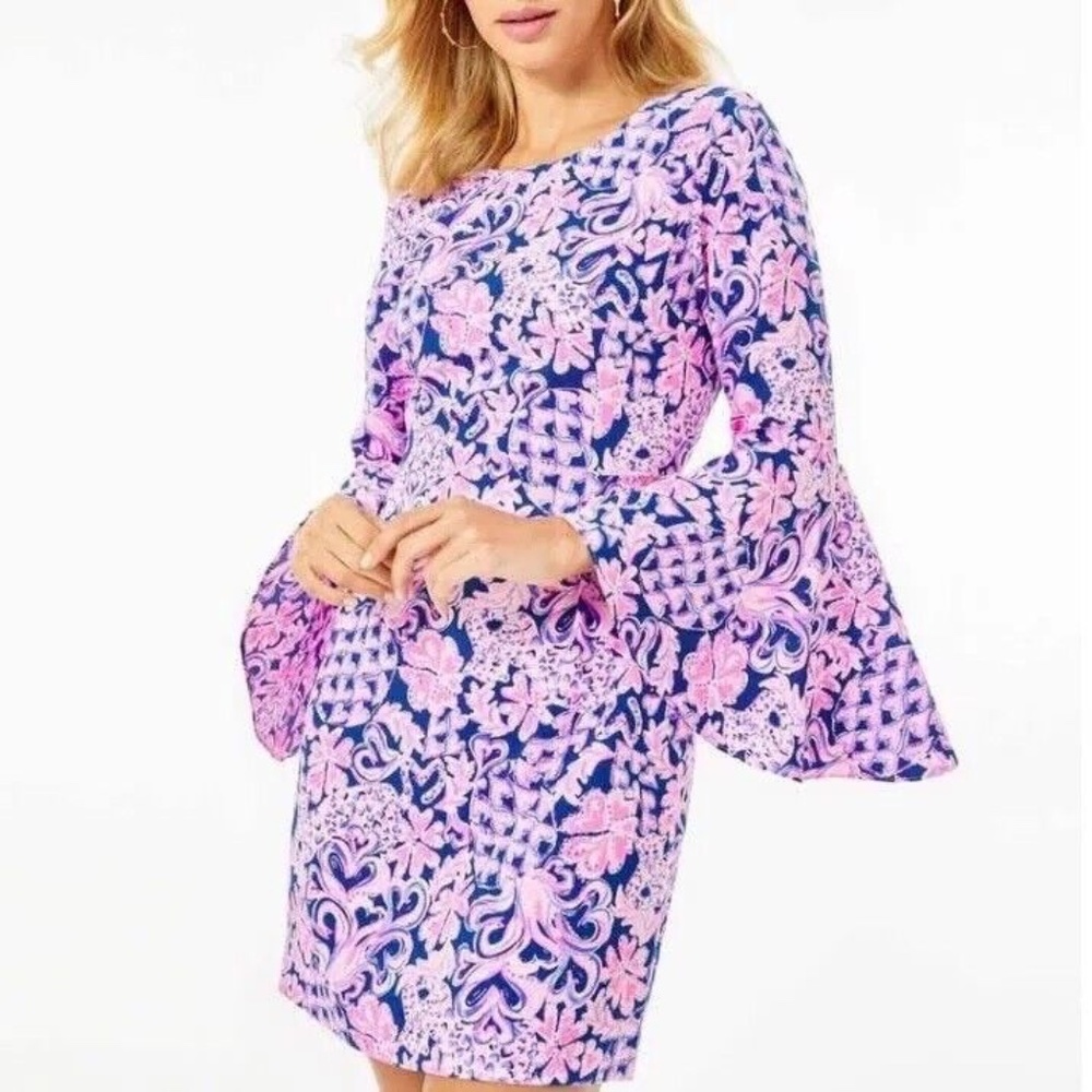 New Lilly Pulitzer Kayla Stretch Dress Indigo Love You Bunches Size 4 Small